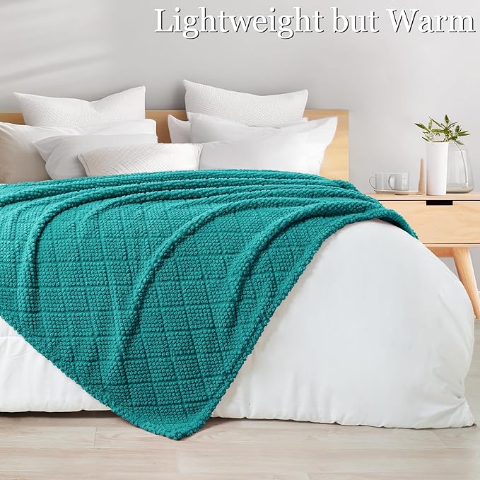 Whale Flotilla Fuzzy Fleece Twin Size Blanket for Bed, Soft Fluffy Jacquard Waffle Blankets for All Season, Lightweight and Warm, 60x80 Inch, Teal