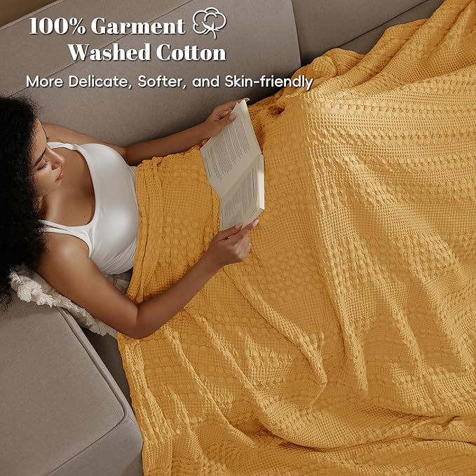 PHF 100% Cotton Waffle Weave Blanket Queen Size for Bed, Soft Lightweight & Breathable for Spring and Summer, All-Season Comfort, Luxury Aesthetic Blanket for Home Decor, 90"x90", Mint Green
