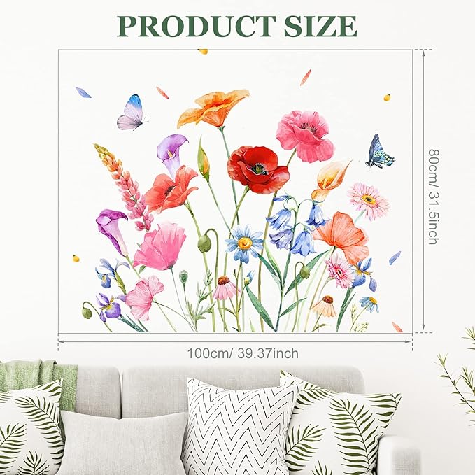 Zonon 6 Pcs Flowers Wall Decals Stickers Vinyl Removable Peel and Stick Colorful Dragonflies Floral Wall Murals Decor for Bedroom Living Room Nursery(Exquisite)