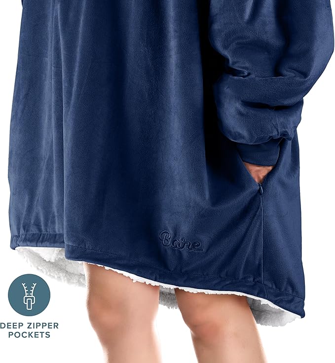 Bare Home Wearable Blanket Hoodie - Soft Plush Sherpa - Warm and Cozy - Oversized Wearable Blanket - Adult & Kid Sizes