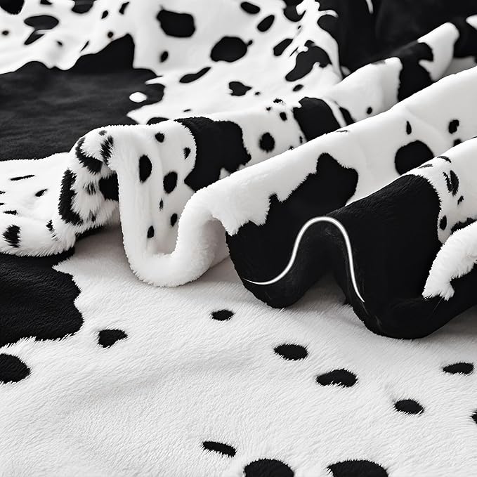 Cow Print Blanket, Ultra Soft Cozy Throw for Couch Bed and Travel, Cow Decor Throw Blankets for All Seasons 50"x60" (Black)