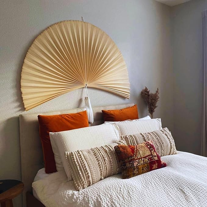 ChumDecor Fan Wall Decor, Japanese Giant Fan, Large Bamboo Fan Wall Art For Boho Hanging Headboard, Decorative Folding Fans For Over Bed, Asia Trending (Ivory 40inch)