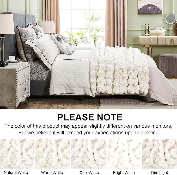 DREAMNINE Soft Faux Bubble Rabbit Fur Blanket Twin Size, Thick Cozy Decorative Warm Fuzzy Fur Blanket for Bed Couch Sofa Chair Bedroom Living Room Dorm Gift, 60 * 70 Inches, Cream White