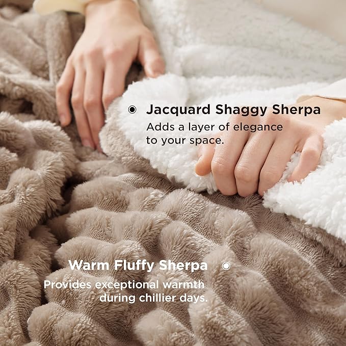 Bedsure Sherpa Blanket Queen Size for Bed - Super Soft, Cozy Fleece Thick Warm Blanket for Winter, GentleSoft Home Room Decor, Mocha Meringue, 90x90 Inches