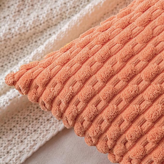 MIULEE Pack of 2 Decorative Throw Pillow Covers 16x16 Inch Soft Boho Striped Textured Corduroy Pillow Covers Modern Farmhouse Home Decor for Couch Bed Sofa Living Room Coral Red