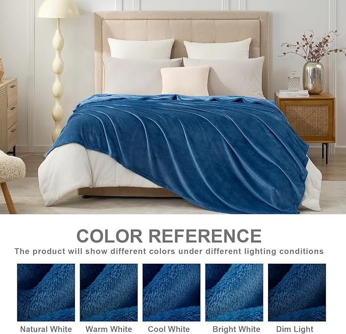 Hansleep Fleece Mineral Blue Throw XL Blanket, Super Soft Flannel Fuzzy Plush Cozy Blanket for All Seasons, Mineral Blue, Throw XL 50x70 Inches