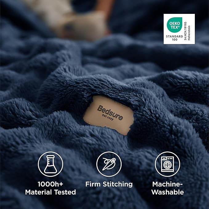 Bedsure 3D Fleece Bubble Blanket - GentleSoft Blue Queen Blanket for Bed Sofa Room Decor - Luxury Soft Cozy Gifts for Her, Lightweight, All Seasons, Navy Blue, 90"×90"