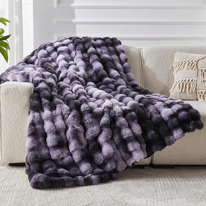 Faux Fur Throw Blanket for Couch, 1000 GSM Cozy Fuzzy Fluffy Soft Plush Thick Bubble Sherpa Blanket for Sofa Bedroom Living Room, Mothers Day Birthday Gifts for Women Home Decor