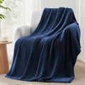 Exclusivo Mezcla Fleece Throw Blanket for Couch, Cozy Lightweight Blankets for All Season, Decorative Giftable Fuzzy Plush Wave Textured Throws for Women, Men, Navy Blue, 50x70 Inches