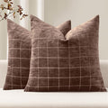MIULEE Decorative Chenille Check Throw Pillow Covers Vintage Plaid Couch Pillows 20x20 Inch Set of 2 Neutral Boho Farmhouse Cushion Covers Modern Home Decor for Sofa Bed Living Room Reddish Brown