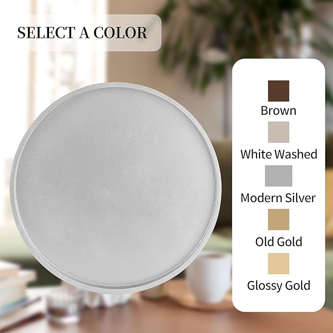 Hanobe Decorative Trays for Coffee Table: Round Sliver Tray for Home Decor - 12" Modern Circle Ottoman Trays for Living Room - Candle Holder Plate for Kitchen Entryway Table