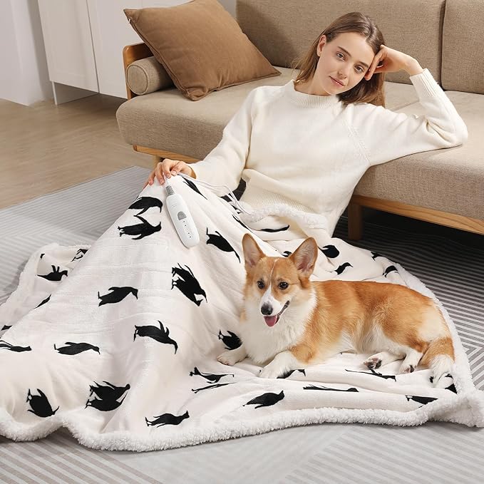 Electric Throw Blanket Heated Blanket Throw with 5 Heating Levels & 4 Hours Auto Off 50"x60" Cute Heated Throw Blanket with ETL & FCC Certification for Home Office, Machine Washable, Great Gift