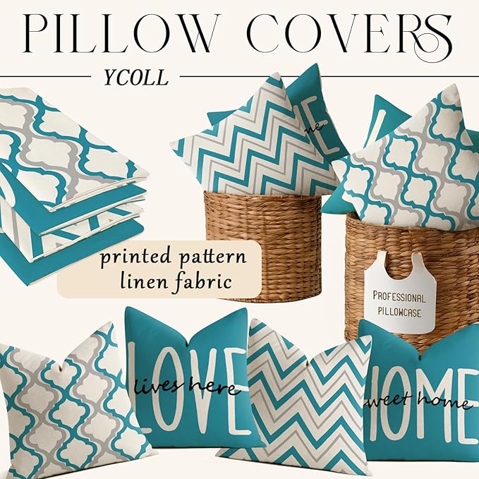 YCOLL Farmhouse Pillow Covers 20x20 Set of 4 Throw Pillow Covers Rustic Linen Decorative Pillows Square Cushion Covers for Couch Sofa Bedroom Home Decor