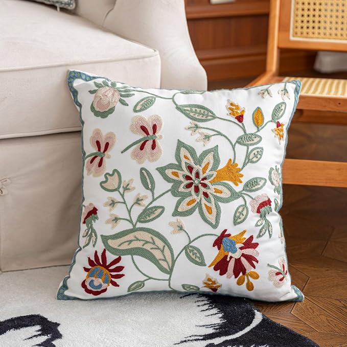 YIcabinet Pack of 2 Throw Pillow Covers,Plants Embroidered Pillow Case Soft Decorative Pillowcases for Home Sofa Couch 18x18 Inch