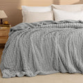 PHF Fluffy Sherpa Blanket Queen Size for Winter, Warm and Soft, 510GSM 3D Jacquard Thick Shaggy Fleece Plush Blanket for Sofa Bed, Grey, 90"x90"