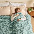 NEWCOSPLAY Queen Blanket for Couch Green Super Soft Flannel Fleece 3D Bubble Lightweight Bed Blanket All Season Use (New Sage Green, Queen(90"x90"))