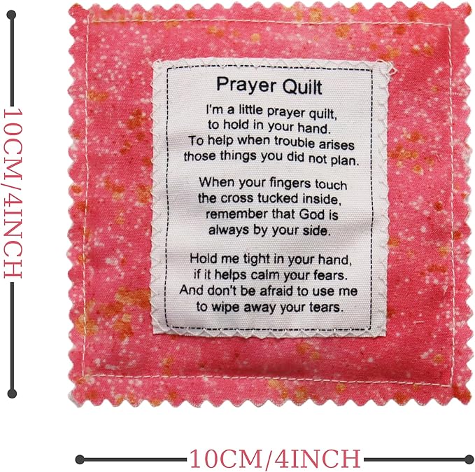 Mini Prayer Quilt with Cross Inside Vintage Pocket Scripture Prayer Quilt Squares Sympathy Christian Gifts for Women Pastor Appreciation Father's Day Graduates Gifts (Pink)