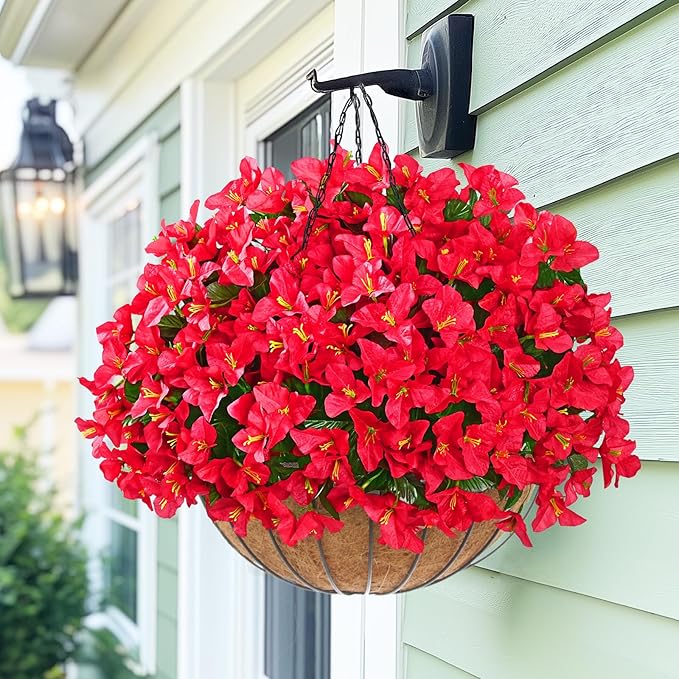 Yastouay 16 Bundles Artificial Flowers for Outdoors, Realistic Bougainvillea Fake Flowers for Outside, UV Resistant Silk Outdoor Faux Plants for Porch Patio Planter Front Door Garden Decor(Red)