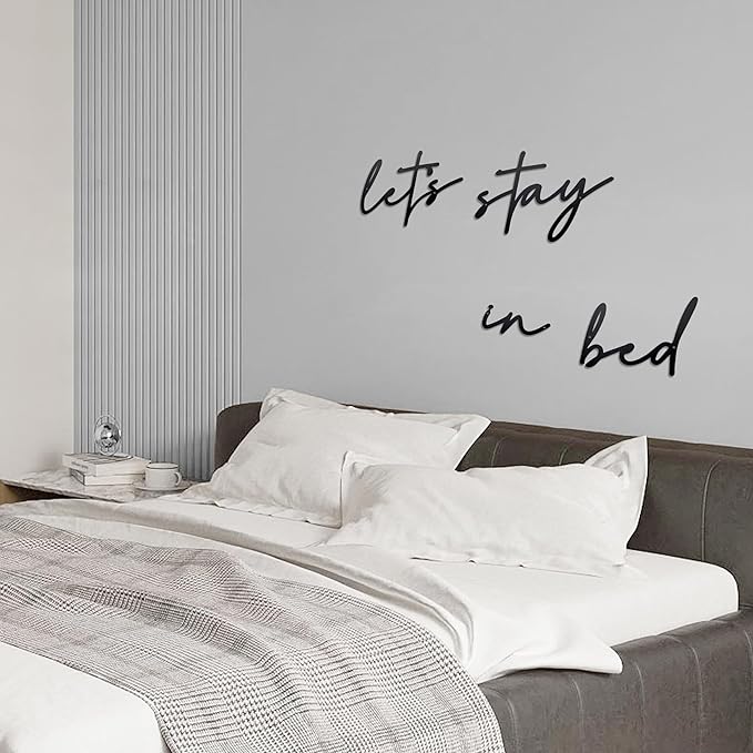 Noxozoqm Let's Stay in Bed Metal Sign Above Wall Decor - 35.4'' x 6.3'' Bedroom Wall Hanging Art, Farmhouse Decorations, Housewarming Gift, Black