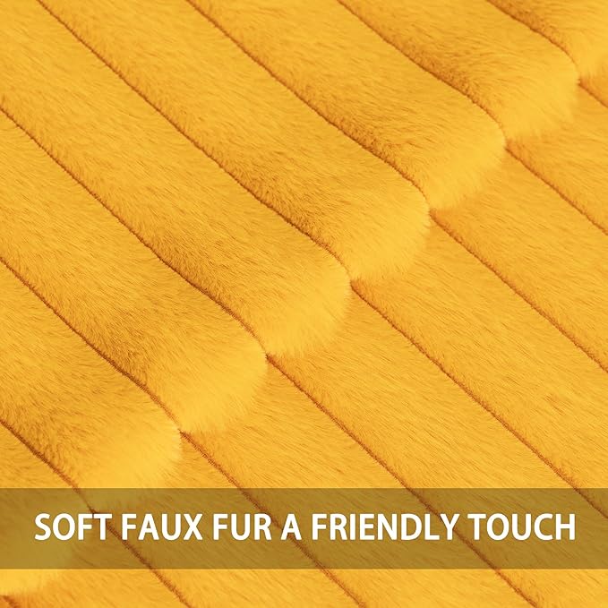 Aegero Pack of 2 Faux Fur Christmas Throw Pillow Covers 20x20 Inch, Soft Plush Striped Neutral Couch Pillow Cover, with Velvet Back Modern Home Decor for Sofa Living Room Couch Bed Yellow