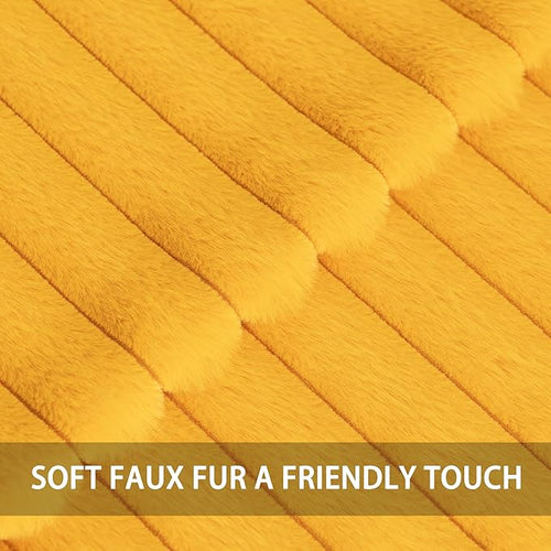 Aegero Pack of 2 Faux Fur Christmas Throw Pillow Covers 20x20 Inch, Soft Plush Striped Neutral Couch Pillow Cover, with Velvet Back Modern Home Decor for Sofa Living Room Couch Bed Yellow