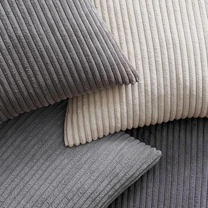 EMEMA Neutral Grey Decorative Throw Pillow Covers 16x16 Inch Set of 4 Boho Farmhouse Corduroy Striped Square Pillow Case,Western Modern Cushion Covers for Couch Bed Livingroom Home Decor