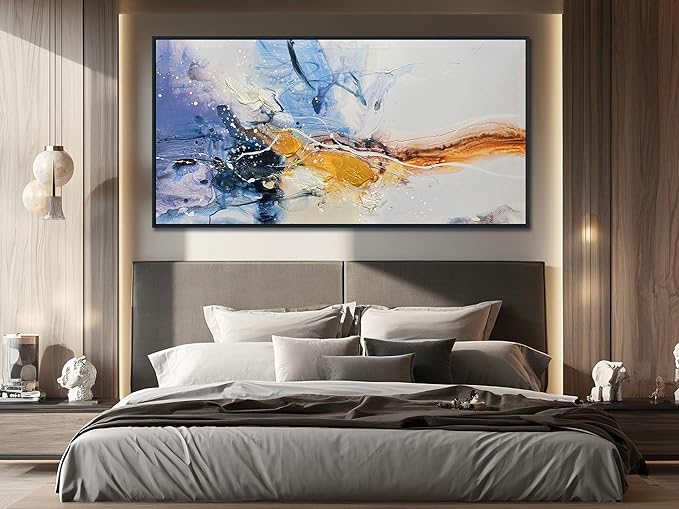 Ardemy Abstract Wall Art Canvas for Living Room Modern Framed Textured Painting Picture Bedroom Artwork Home Office Kitchen Dining Room Wall Decor, Black Wood Large 48"x24"