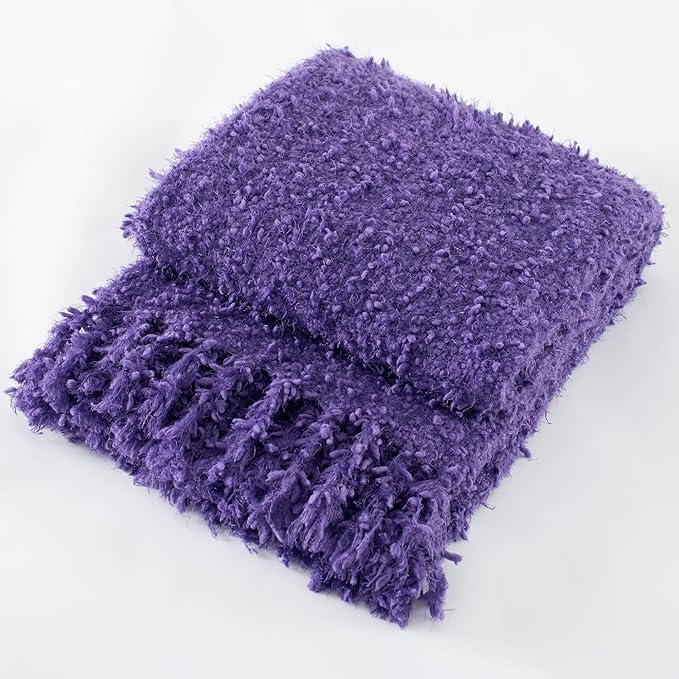 Winter Knit Throw Blanket Fluffy Fuzzy Soft Lightweight Cozy Farmhouse Tassels Chunky Knitted Throws for Couch Sofa Bed (Purple, 50"x60")