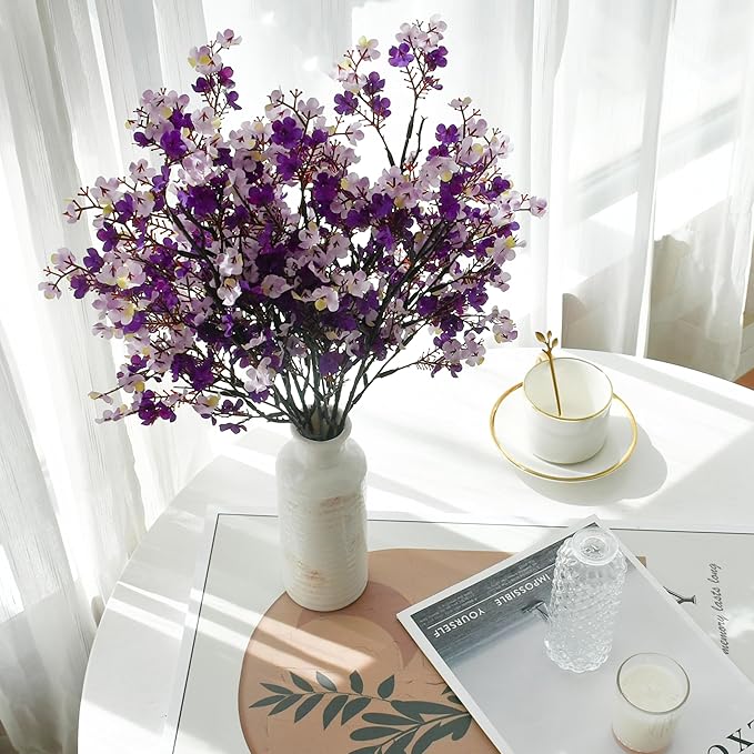 Mandy's Shades of Purple Artificial Baby’s Breath Flowers 6 Bundles Silk Gypsophila, 18.5 Inch European Style Modern Home Decor Centerpiece, Neutral Wedding Flower Arrangements