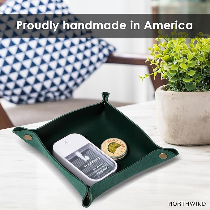 Northwind Personalized Leather Valet Tray – Made in USA - Custom Monogramed Full Grain Leather Catchall Tray for Men, Desk Organizer & Groomsmen Gift, Perfect Storage for Nightstand, Dresser