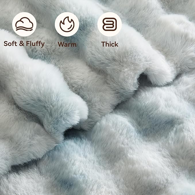 Faux Fur Throw Blanket, 1000GSM Fluffy Soft Bubble Blanket for Couch Bed, Cozy Plush Warm and Thick Rabbit Blanket for Living Room Bedroom 90''*104'' Tie-dye Blue