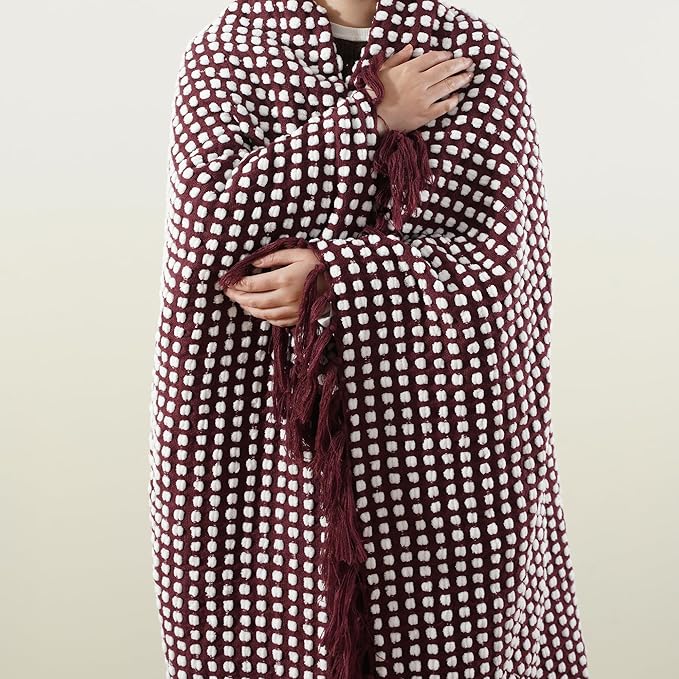 BATTILO Red Textured Dot Throw Blanket for Couch, Knit Fuzzy Fluffy Soft Blankets, Cozy Warm Lightweight Chenille Blanket for Bed, Sofa, Home Decor, 50"x60"