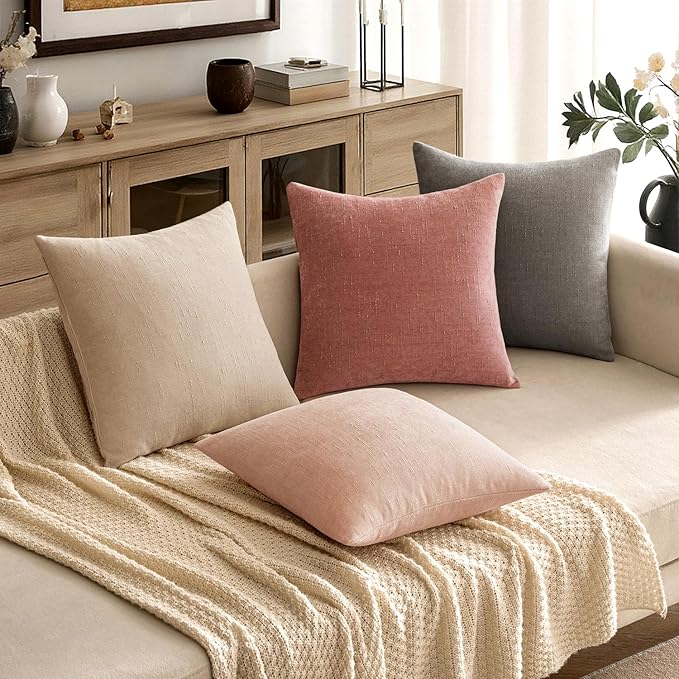 MIULEE Pack of 2 Decorative Throw Pillow Covers Soft Chenille Throw Pillows Solid Textured Cushion Covers for Spring Valentine's Day Couch Sofa Bedroom Living Room 20x20 Inch, Blush Dusty Pink