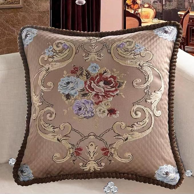 SZHELEJIAM Pillow Covers 18x18 inch,Set of 2 Jacquard Retro Embroidered Pillow Cove,Decorative Cushion Cover, for Sofa Bed Living Room Coffee