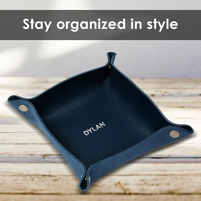 Northwind Personalized Leather Valet Tray – Made in USA - Custom Monogramed Full Grain Leather Catchall Tray for Men, Desk Organizer & Groomsmen Gift, Perfect Storage for Nightstand, Dresser