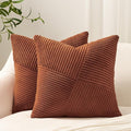 Topfinel 24x24 inches Terracotta Euro Pillow Shams Set of 2 Corduroy Decorative Throw Pillow Covers for Bedroom Living Room, Windmill Textured Striped Patchwork Couch Pillow Covers 60x60 cm