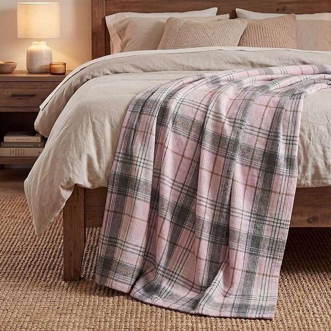 Horaldaily Pink Grey Farmhouse Plaid Spring Decorative Blanket Throw, Spring Summer Rustic Soft Lightweight Blanket for Couch Sofa Bed Lounging Decoration, Ideal Gifts for Kids Adults Self, 60x80