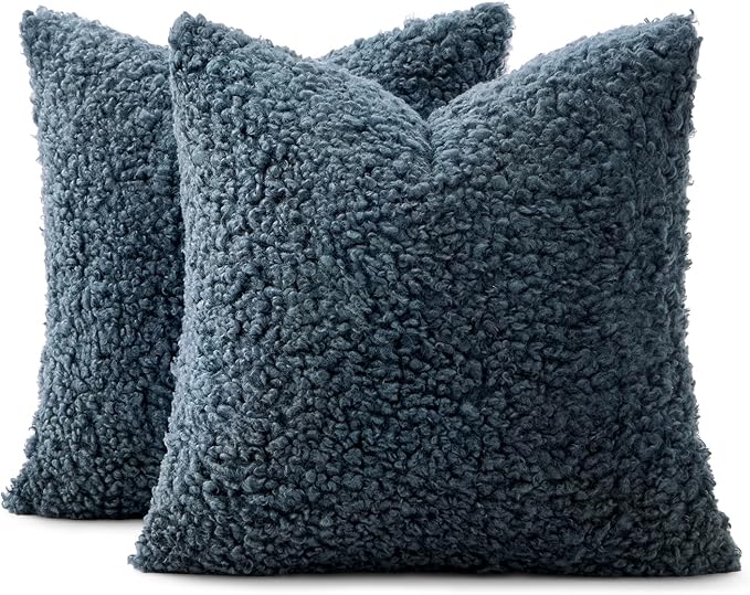 MIULEE Pack of 2 Throw Pillow Covers 18x18 Inch Neutral Navy Blue Faux Fur Decorative Sherpa Pillow Covers Fuzzy Accent Soft Sheepskin Fleece Cushion Cases for Boho Home Decor Couch Living Room Bed