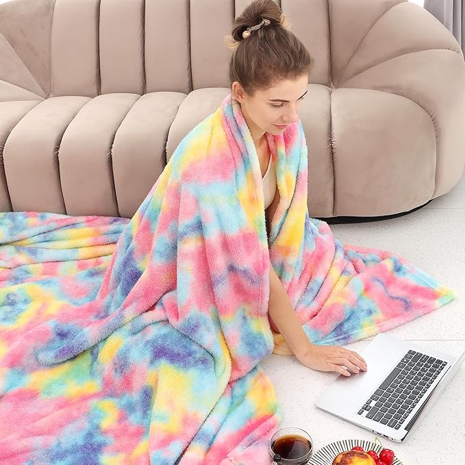 obinsm Rainbow Fleece Throw Blanket, Ultra Soft Warm Lightweight Flannel Microfiber Plush Throw for Couch Sofa Bed, Fuzzy Cozy Blanket for Women, Home Decor Travel Camping Gift, 50x60