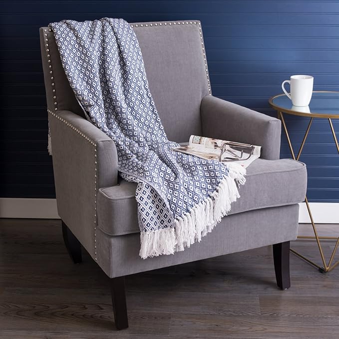 DII Global Mini Diamond Woven Throw, 50x60, Nautical Blue