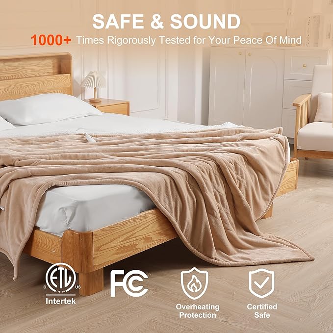 Heated Blanket Twin Size Electric Blanket - Heating Blanket with 5 Heating Level & 10 Hour Auto Off, Ultra Soft, Machine Washable & Overheating Protection, House Warming Gifts New Home(Beige)