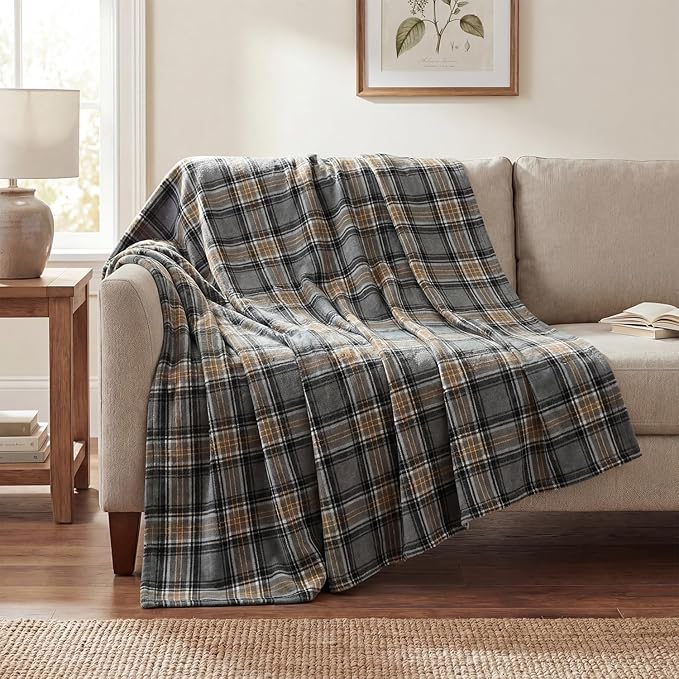 Horaldaily Yellow Black Farmhouse Plaid Spring Decorative Blanket Throw, Spring Summer Rustic Soft Lightweight Blanket for Couch Sofa Bed Lounging Decoration, Ideal Gifts for Kids Adults Self, 60x80
