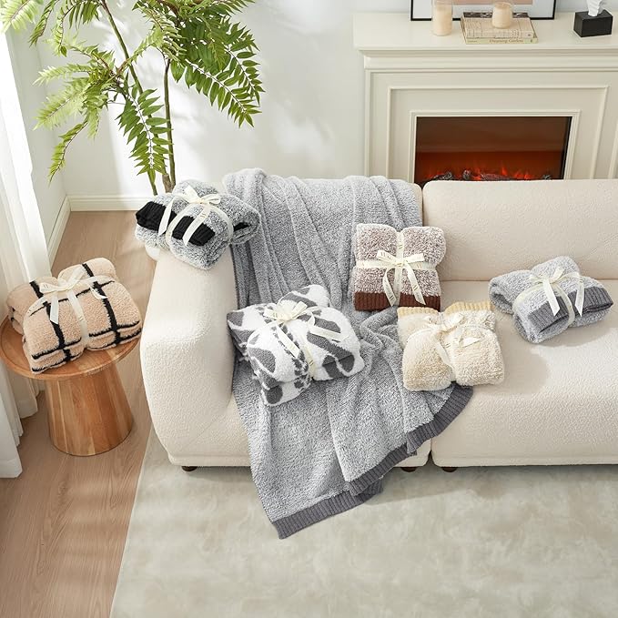 Amélie Home Knit Throw Blanket for Couch, Super Soft Fuzzy Cozy Throw, Giftable Knitted Blanket for Women Men, Birthday, Sofa Bed Living Room Decor, 60" x 80", Heather Brown