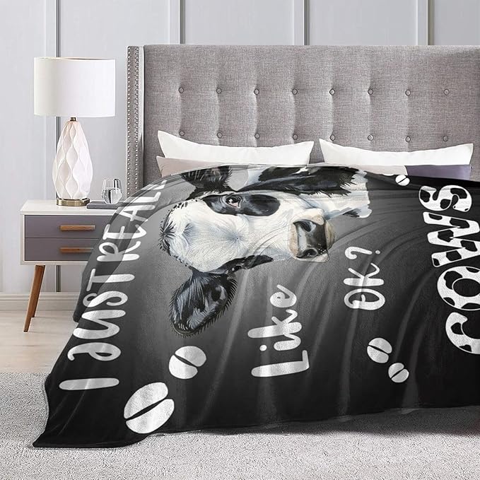 Cow Throw Blanket - Soft Plush Fleece Farm Animal Bedding Blankets- Cozy Cow Print Stuff Gifts for Women Girls Kids Adults 60"X80"
