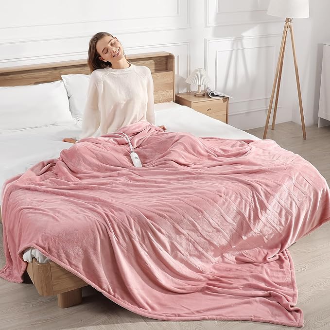 Heated Blanket King Size Electric Blanket 100''X90'' - Fast Heating Blanket Ultra Soft Flannel, Dual Controllers with 5 Heat Levels & 10 Hrs Timer, Machine Washable King Heated Blanket, Pink