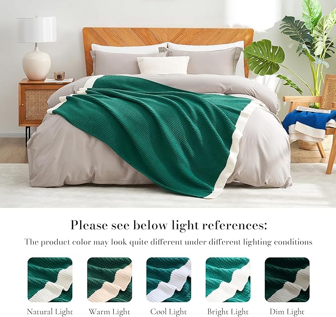 Amélie Home Christmas Waffle Throw Blanket for Couch, Soft Cozy Chenille Knit Blanket Warm Xmas Decorative Gifts Throw for Sofa, 50"x60", Holly Green