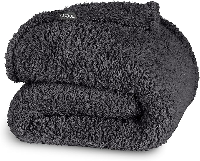 Bare Home Faux Shearling Blanket - King Size - Blanket for Bed, Sofa, Couch, Camping, Travel, and Gifts - Warm & Lightweight - Fluffy & Soft (King, Solid Forged Iron Grey)