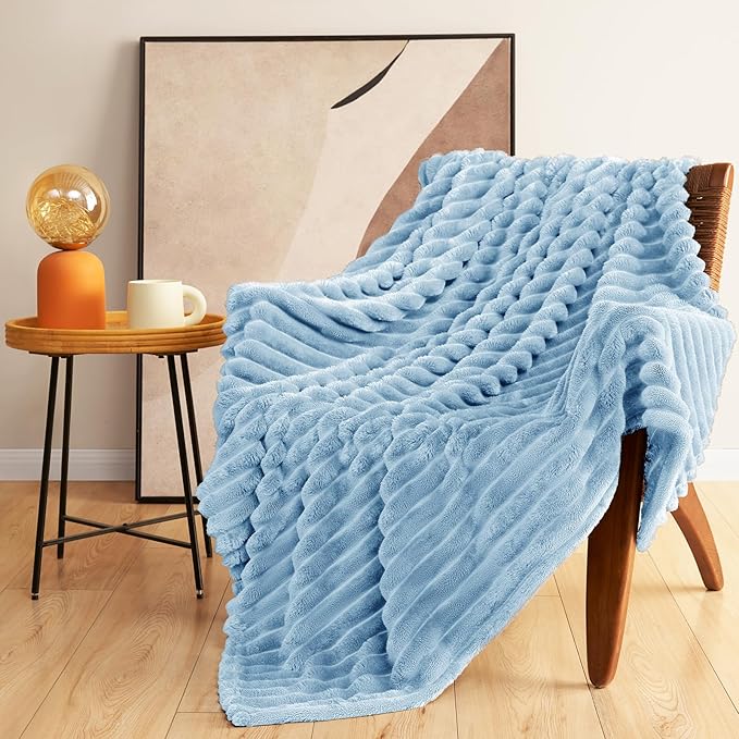 Soft Light Blue Throw Blanket for Couch - 300GSM Cozy Fleece Blanket for Men Women, Fluffy Lightweight Blankets Birthday Gifts for Her Him, Spring Home Room Decor, Light Blue, 50x60 Inches