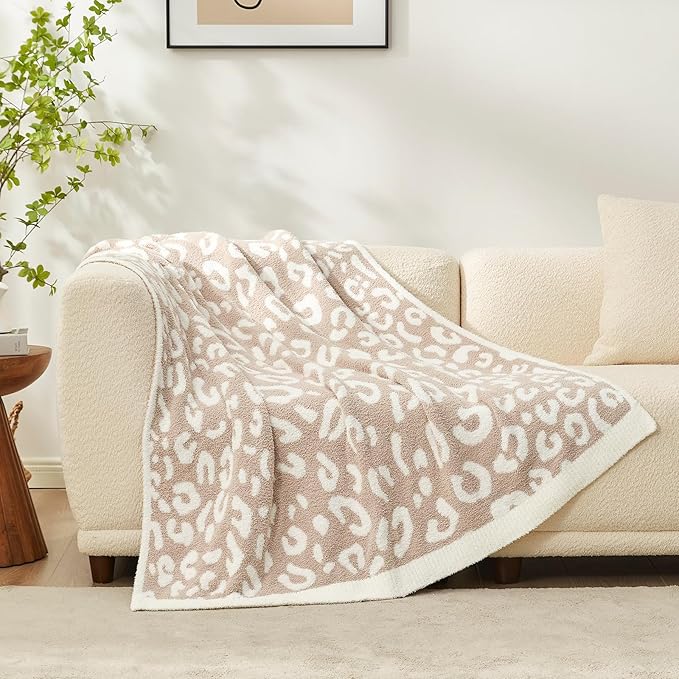 Snuggle Sac Leopard Throw Blanket for Couch Bed Sofa 50x70 inches, Reversible Beige Leopard Oversized Throw XL Ultra Soft Cozy Blankets for Women Mothers Birthday Gifts