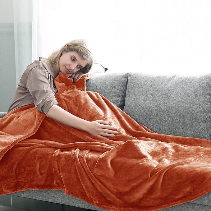 IR Imperial Rooms Fleece Blanket 12 Pack Twin Size 60x80 Inches - Super Soft Fluffy Throw Blanket for Sofa and Bed - Warm and Cozy Lightweight 400 GSM Microfiber Bed Throws Blankets (Twin, Rust)